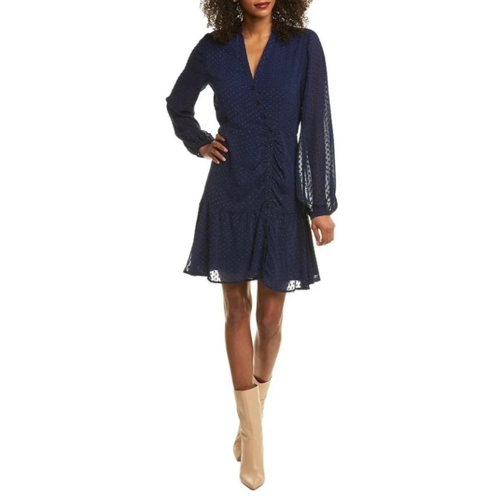YUMI KIM | New Valencia Ruched Dress - Navy w/ Swiss Dot - Size L